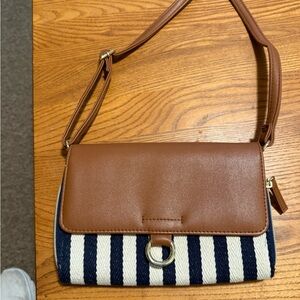 Elegant Brown and Navy Striped Shoulder Bag